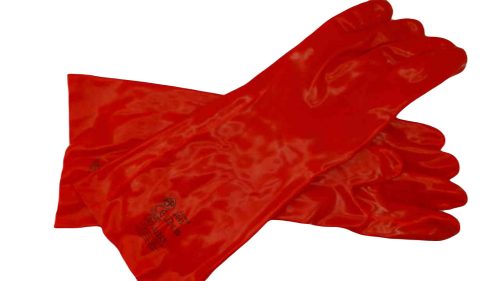  PVC Piros hosszú kesztyű 36 cm. 